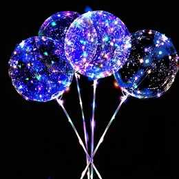 Andra evenemangsfestleveranser 10st LED Light Up Bobo 20Inch Clear Helium Balloon med Stick för Halloween Christmas Wedding Birthday Decoration Globos 230221