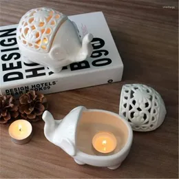 Candle Holders Ceramic Hollow Elephant Holder White Candlesticks Aroma Diffuser Essential Oil Burner Wedding Centerpieces For Tables