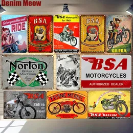 Motocykl płytki BSA vintage metalowe znaki blaszane domowe barowe garaże dekoracyjne talerze Norton Scout Walka