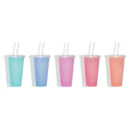 Plastik Kaffee Strohhalm Transparent Thermoflasche Temperaturempfindlich kaltfarbene Plastikfarbe Wechslung Tasse Wasserflasche Stroh Tasse mit Deckel