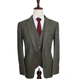 Męskie garnitury Blazers na zamówienie Made Dark Green Herringbone Men Slim Fit Wedding Suit Męski krawiec wykonany wsianketpantsvest 230222