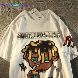 T-shirty męskie Europejskie i amerykańskie High Street Hip Hop Naszyjnik z krótkim rękawem T-shirt Kobieta luźna ins Street American Retro Top Ubrania 022223h