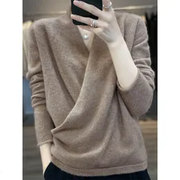 Women's Sweaters Autumn And Winter Women's Big V-Neck Kimono Pure Wool Knitted Pullover Retro Fashion Loose Trendy Korean Version Rolled Top 230222