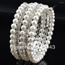 Bangle 3pcs 5 linhas Clear Rhinestones tcheco Pearl Mulheres elásticas de pulseiras Bracelets atacado Jóias de moda A-685