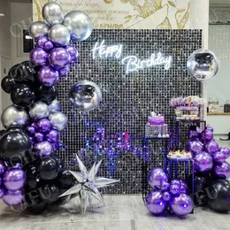 Inne imprezy imprezowe zapasy Metallic Chrome Black Purple Balloon Garland Arch Zestaw urodzinowy Dzieci Baby Shower Lateks Foil Wedding 230221