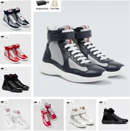 Com Caixa Prad High-Top Homens America Cup Sapatos Esportivos Patente Couro De Bezerro Malha Nylon Homem Tênis Luz Sola De Borracha Famosa Marca Treinadores S Dj 6754