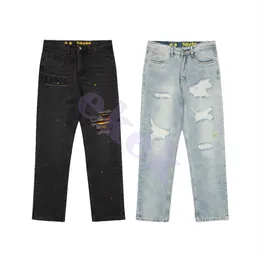 Lyxmodem￤rke Mens Jeans Smile Face M￶nster Vatten Tv￤tt Speckle Broken Pants Mens Hip-Hop Street Casual Jeans Pants