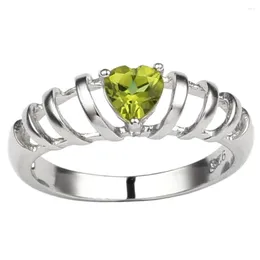 Ringos de cluster 925 Mulheres prateadas anel 5x5mm Coração Green Green Peridoto Jóias de pedras preciosas August Birthstone Banda solitária R663GPN