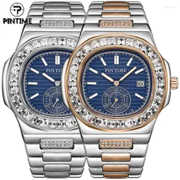 Relógios de pulso quartzo assistir homens luxuosas de pedra de diamante de diamante de diamante lateral lateral hip hop shinestone relógios wristwatch masculino gelado