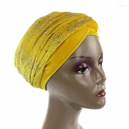 Ethnic Clothing Muslim Turban Hijab Rhinestone Velvet Women's Headscarf Female Head Wraps Islam Headwear African Hat Turbante Mujer