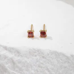 Stud Earrings Simple Design Square Red Zircon Base Plated High Quality Thick Gold Earrings/Pair