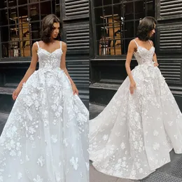 Junoesque A-line Abiti da sposa Sweetheart Spaghetti 3D Flower Richiedenti Abito da corte Custom Made Plus Size Abito da sposa Vestidos De Novia