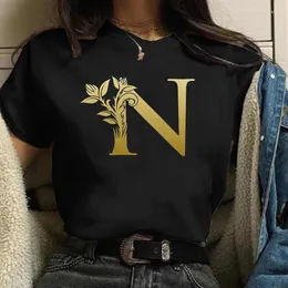Kadın Tişörtleri Maycaur Özel İsim Mektubu Kombinasyonu Yüksek Kaliteli Baskı T-Shirt Altın Alfabe A B C D E F G Kısa Kollu Tshirt