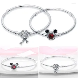 Pulseira de charms de clipe de cristal pulseiras para mulheres s925 prata cor de desenho animado mouse banglles de cadeia banglles diy garra jóias acessórios