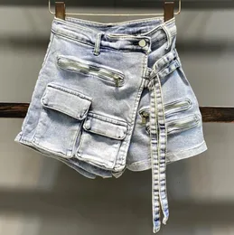 Damen-Shorts, sommerliche, hübsche Militär-Denim-Shorts, Röcke mit mehreren Taschen, Aline, lockeres, weites Bein 230222