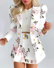 Two Piece Dress Spring Female Blazer Set Elegant Women's Long Sleeve Blazers Coat Sexy Bandage Skirt Suit Office Ladies Clothing 230222