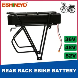 Bateria de ebike traseiro 36V 35AH 48V 20AH 52V Bicicleta elétrica Batteria de lítio com bagagem de camada para o motor do motor de tração média Motor