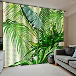 カーテン3Dカーテンドレープリビングルーム用の緑の葉