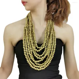 Girocollo bohémien multistrato di perline di legno collane dichiarazione gioielli lunghi pendenti in legno collare accessori moda 2023