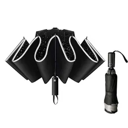 Umbrellas Inverted Windproof Folding Reverse with Reflective Stripe 10 Ribs Auto Open and Close Portable Travel 230221