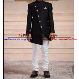 Kläder set pojkar passar indisk stil bröllop smoking svart formella blazer byxor 2 stycke barnjacka set come enfant garon w0222
