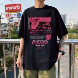 Erkekler Tişörtler Chainsaw Man Güç Tişört Erkek Estetik Çift Grafik Tees Üstler Erkek Kadınlar Büyük Boy Kısa Kollu T-Shirt Harajuku Kawaii 230222