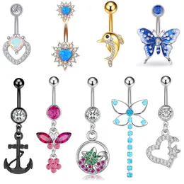 Navel & Bell Button Rings Piercing for Women Love Dangling Butterfly Surgical Steel Summer Beach Fashion Body Jewelry