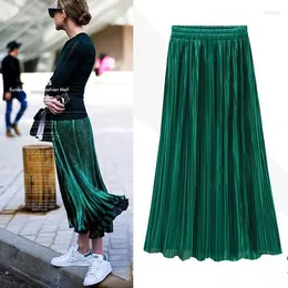 Gonne Stilista Gonna a pieghe Donna Primavera Estate Elegante Verde nerastro Vita alta elastica Fondo di lusso Abbigliamento donna