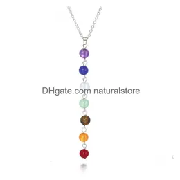 Pendant Necklaces 7 Chakra Beads Necklace With Real Stones Mala Yshaped Chains For Women Reiki Healing Energy Yoga Jewelry Drop Deli Dhokh
