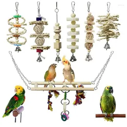 その他の鳥の供給7pcsオウムハンギングケージアクセサリーおもちゃのオウムのおもちゃを噛む噛む噛む噛み噛み