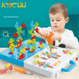 Block Drilling Screw 3D Creative Mosaic Puzzle Toys for Children Building Bricks Kids Diy Electric Drill Set Boys Education Toy 230222