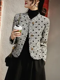 Jackets femininas Tweed Fine Tweed polka Poods Coat Temperament 230223