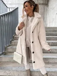 Women's Jackets 2023 Women Coat Faux Wool Winter Warm Outerwear Fashion Teddy Plush Overcoats Female Solid Single Breasted Streetwear Lady Za 230223