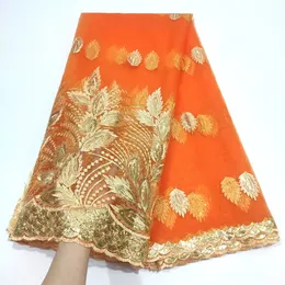 Afrykański tiul koronki Orange Cearów Afrykańska koronkowa tkanina 2023 Afrykańska sieć 5 jardów Nigerian Lace Fabric na suknię ślubną