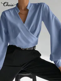 Women's Blouses Shirts Celmia Elegant Blouse Summer Tunic Women Sexy V Neck Long Lantern Sleeve Shirts Solid Casual Irregular Hem Top Blusas Femme 230223