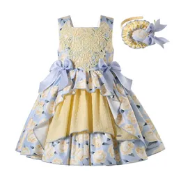 Flickans klänningar 2022 Nya lyxiga barn Baby Girls Summer Flower Bridesmaid Dresses for Children Princess Eid Party and Wedding Clothes Z0223