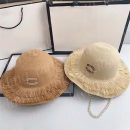 Primavera no verão Straw Hat Women Wide Brim Hat letra impressão Capinho do balde Seaside Viagem de praia Capéu de protetor solar