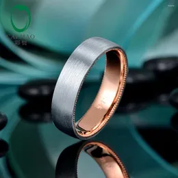 Anillos de racimo CaiMao Sólido 14k Oro blanco rosa Acabado satinado Milgrain Alianza de boda para hombre