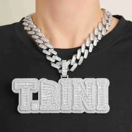 Nome lettera zircone di grande baguette personalizzato uomo a ciondolo personalizzato catena di collana hiphop catena di rapper pesante personalizzato gioiello
