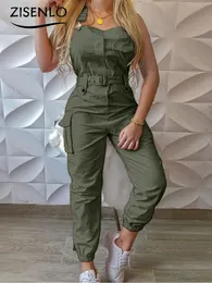 Kvinnors jumpsuits Rompers Women's Leisure frock jumpsuit bälte ärmlösa haklappar enkla begränsning byxor jumpsuit kvinnor bodysuit overaller för kvinnor 230223