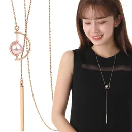 Pendant Necklaces Simple Half Round Pearl Long Necklacs & Pendants For Women Korean Statement Necklace Sweater Chain Jewelry Gift Bijoux