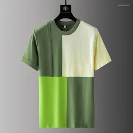 Erkek Tişörtleri 2023Summer Avrupa Lüks Örme Kısa Kollu T-Shirt Erkek Yuvarlak Boyun Moda Renk Eşleşen Yarım üst düzey tasarım üstü