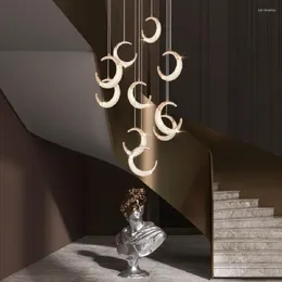 Candeliers design de design moderno lunas de cristal lustre para escada de lâmpada pendurada lâmpada de lobby de luxo de luxo de luxo de ouro