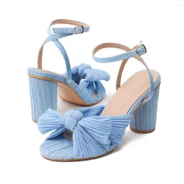 Sandals 2023 Fashion Women With Thick Bow Fairy Silk Retro Shoes Lady Zapatos Super-high Heel