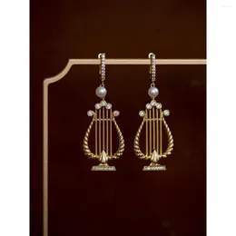 أقراط طوق أنيقة خمر 14K 18K 18K GOLD PERL PEARL AYR DROP LONG TASSEL ZIRCON OPRING 2023 Women Equiper