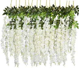 Dekorativa blommor kransar 12st Wisteria Vine Artificial Flower Rattan Wreath Arch Wedding Home Garden Office Decoration Pendant Plant WA