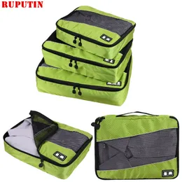 Аксессуары для запчастей для пакетов Ruputin 3pcs/Set Travel Lugge Organizer Упаковка кубики набора дышащих сетчатых хранения одежды водонепроницаемой 230223