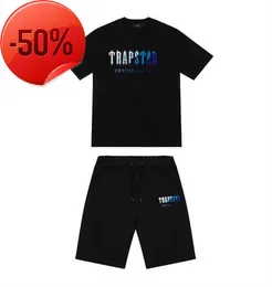 T-shirty męskie 23ss Trapstar nowa męska koszulka z krótkim rękawem strój szenilowy dres czarna bawełna londyn StreetwearS-2XL sporty rekreacyjne2