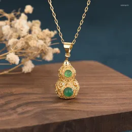 Kedjor nationell stil kopparplätering 24k forntida guld inlagd chalcedony kalebass halsband