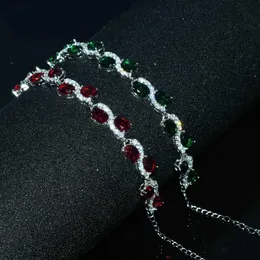 Bangle 1st Kvinnliga armband med oval röd natursten zirkon vintage fina smycken för bröllopsdag gåvor 16 3 cm kedja
